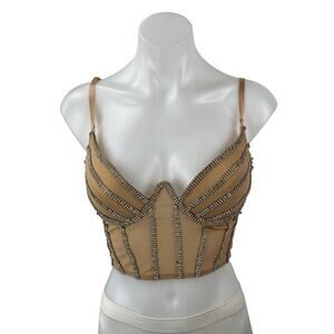 Windsor Women's Beige Rhinestone Sleeveless Bustier Crop Cami Tank Corset Top S